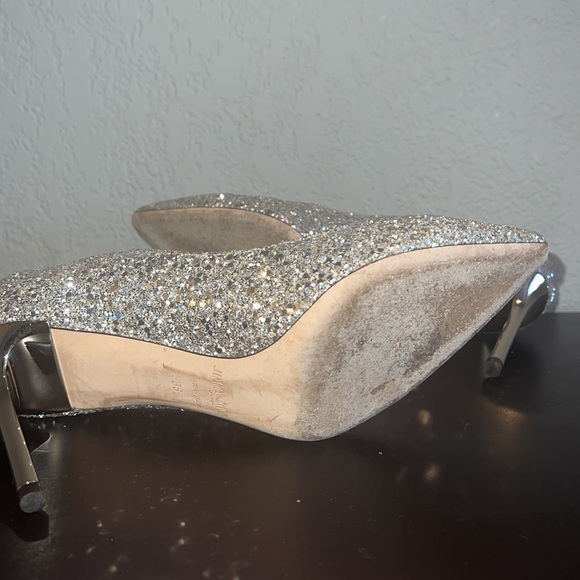 Jimmy Choi Authentic Silver Coarse Glitter Romy 85 Heels - Picture 8 of 9